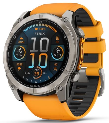 GARMIN FENIX 8 - 51 mm, AMOLED | Titanium s Orange/Graphite silikonovým řemínkem